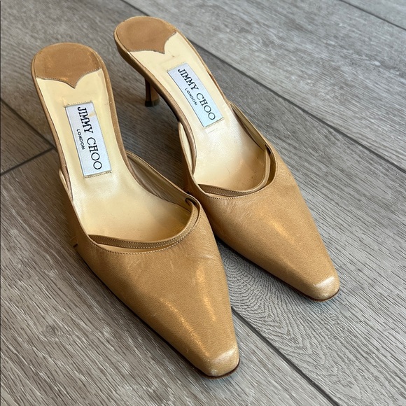 Jimmy Choo camel kitten heel classic pointy toe Leather slip on Mules 37/ 6 - Picture 4 of 12